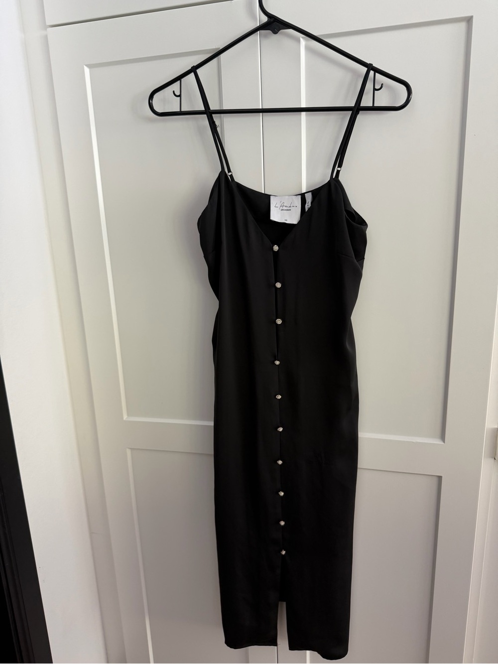 L'Academie Black Button-Front Midi Slip Dress